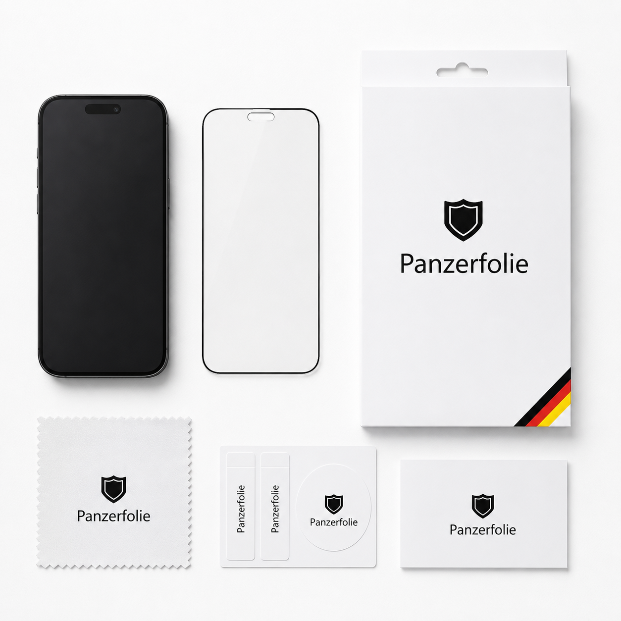 Panzerfolie Verpackung mit Zubehör und Reinigungsset